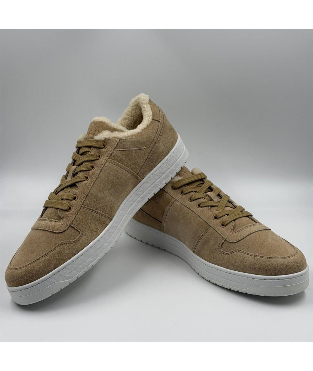 PRADA Бежевые замшевые низкие кроссовки / кеды, фото 4