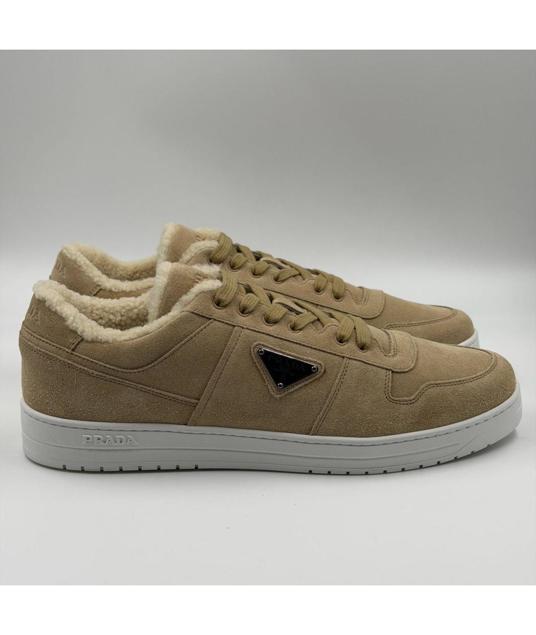 PRADA Бежевые замшевые низкие кроссовки / кеды, фото 3