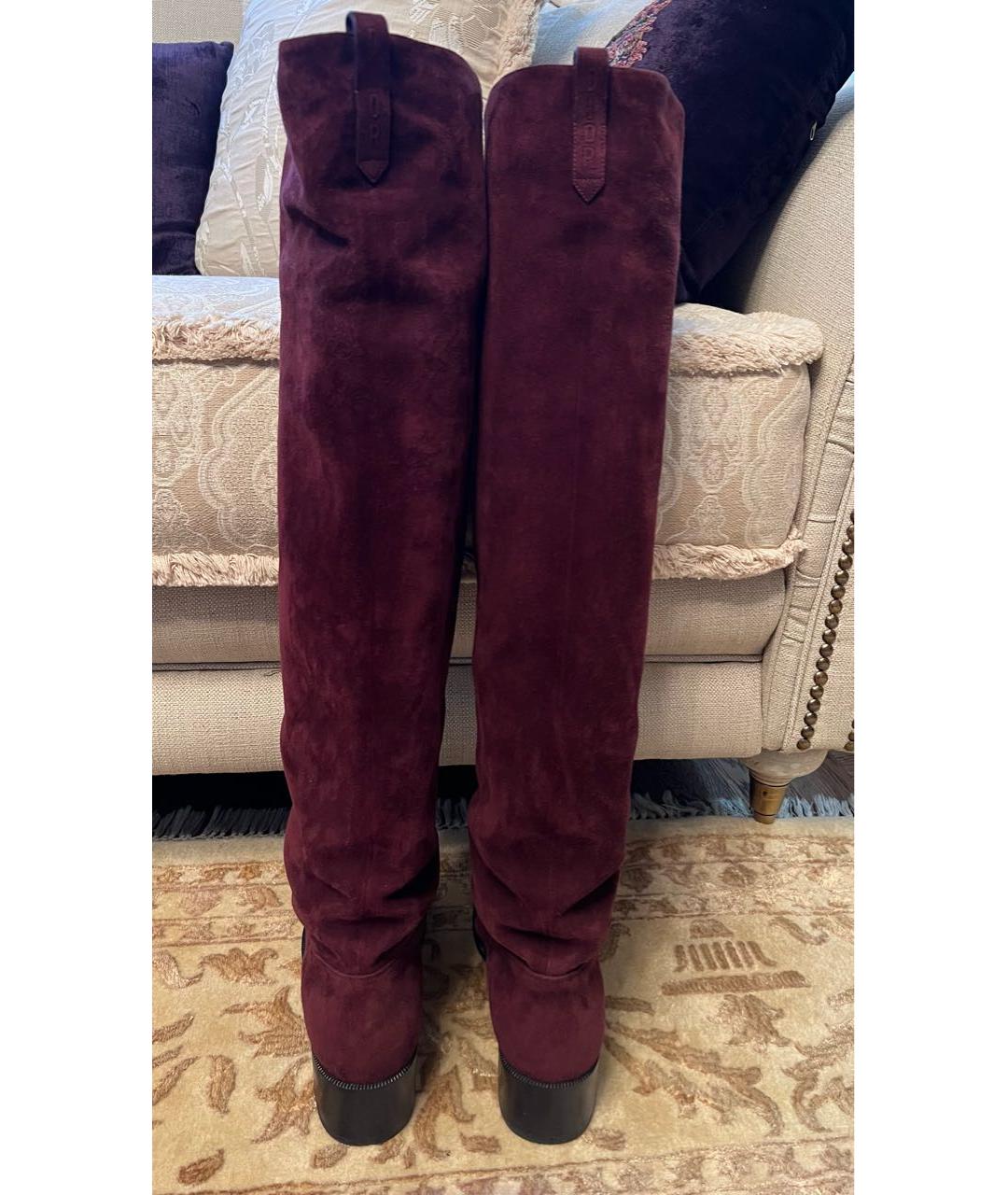 CHRISTIAN DIOR Бордовые замшевые сапоги, фото 4