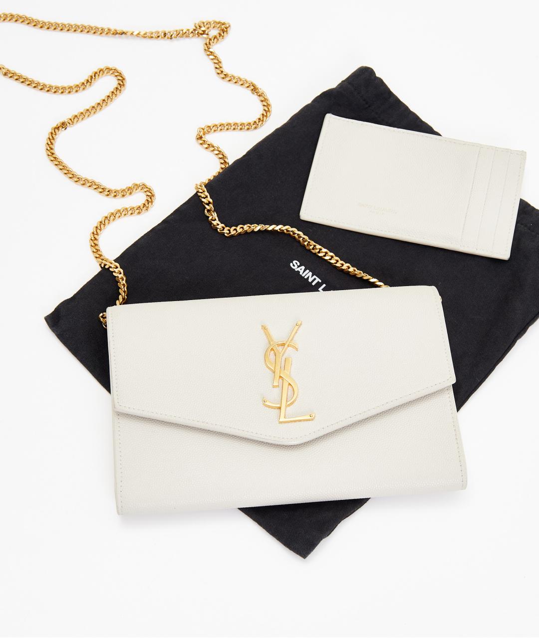 SAINT LAURENT Белая кожаная сумка через плечо, фото 6