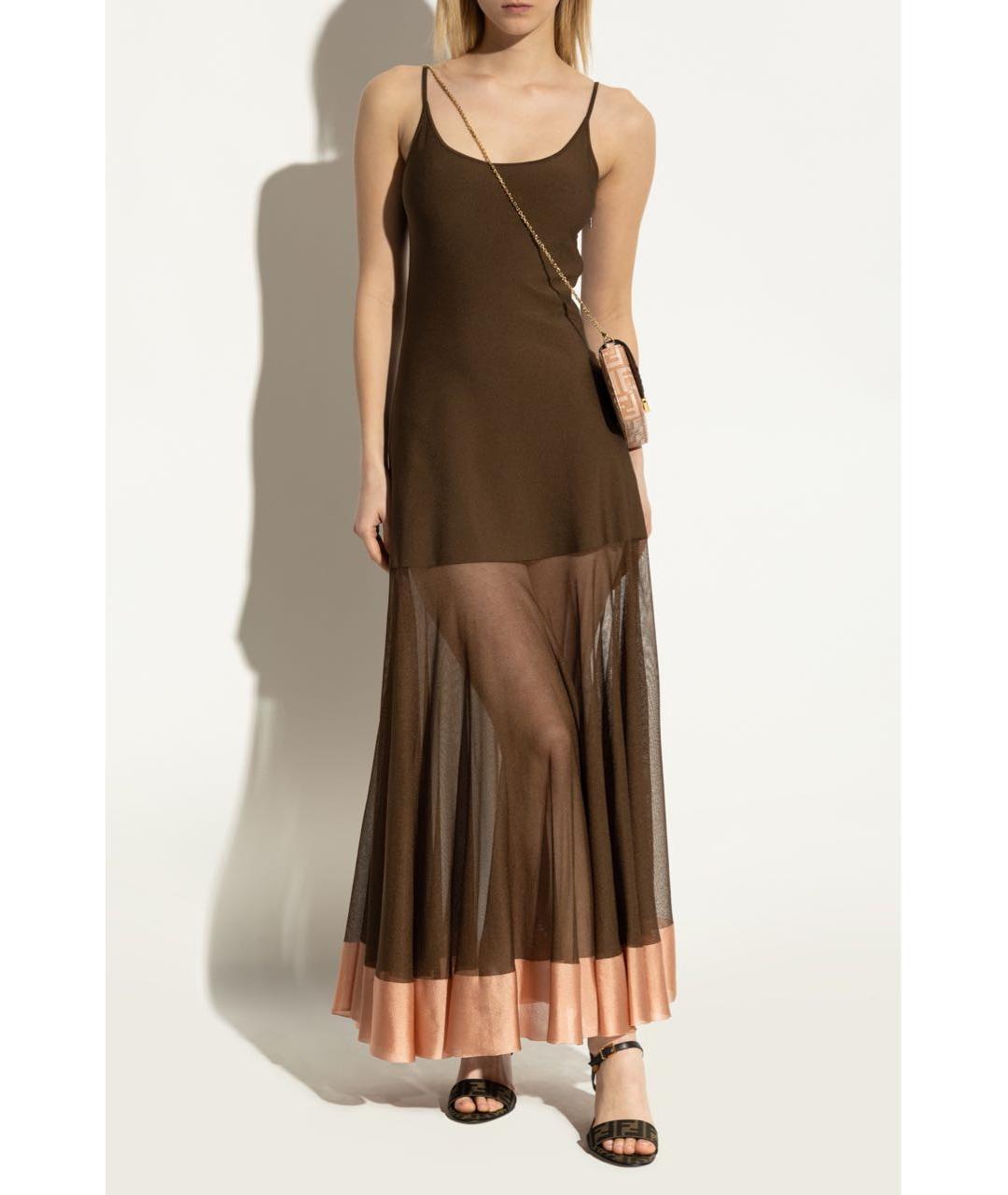 FENDI Коричневые текстильные босоножки, фото 5