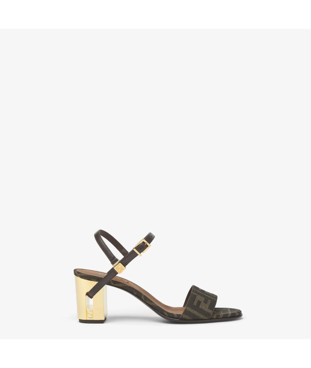 FENDI Коричневые текстильные босоножки, фото 8
