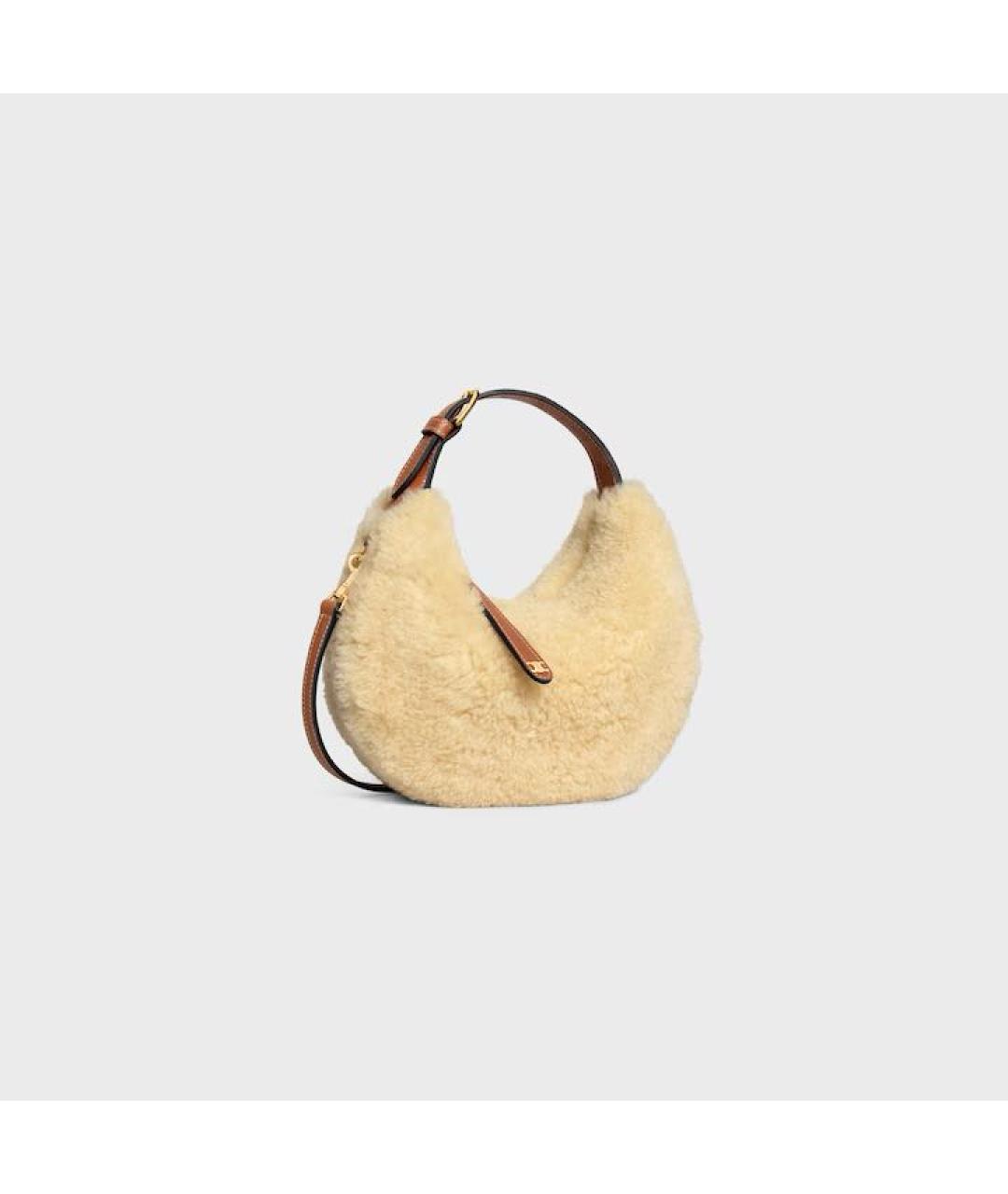 CELINE Бежевая шерстяная сумка с короткими ручками, фото 2