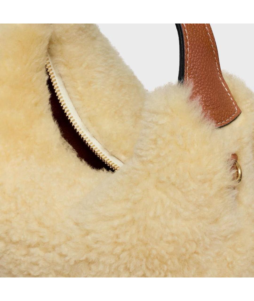 CELINE Бежевая шерстяная сумка с короткими ручками, фото 4