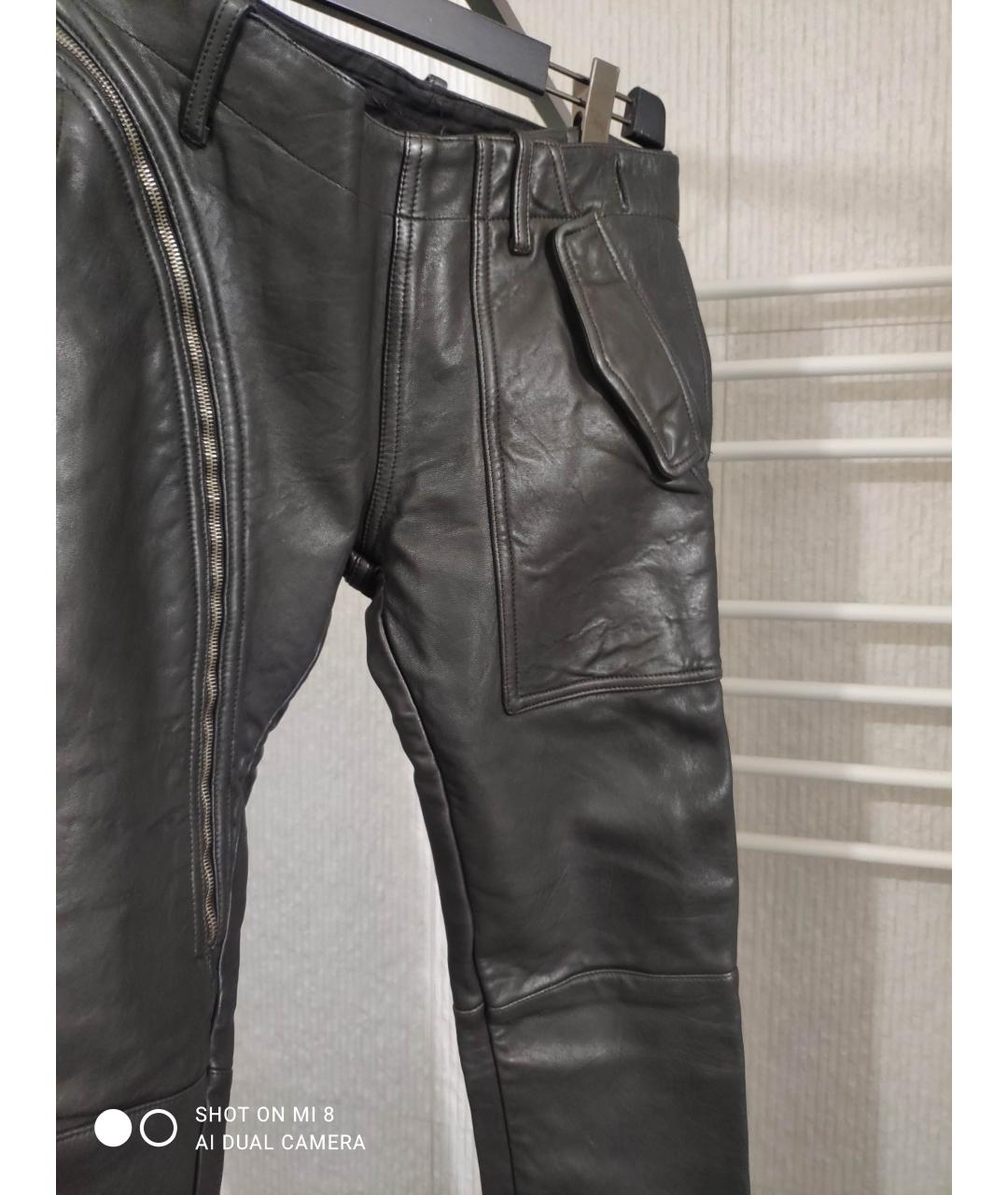 RICK OWENS Серые кожаные брюки чинос, фото 2