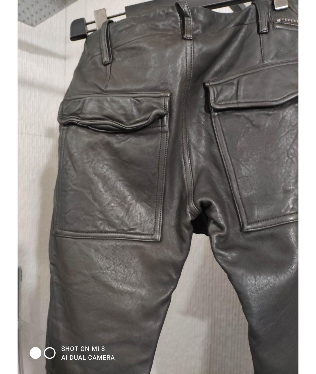 RICK OWENS Серые кожаные брюки чинос, фото 7
