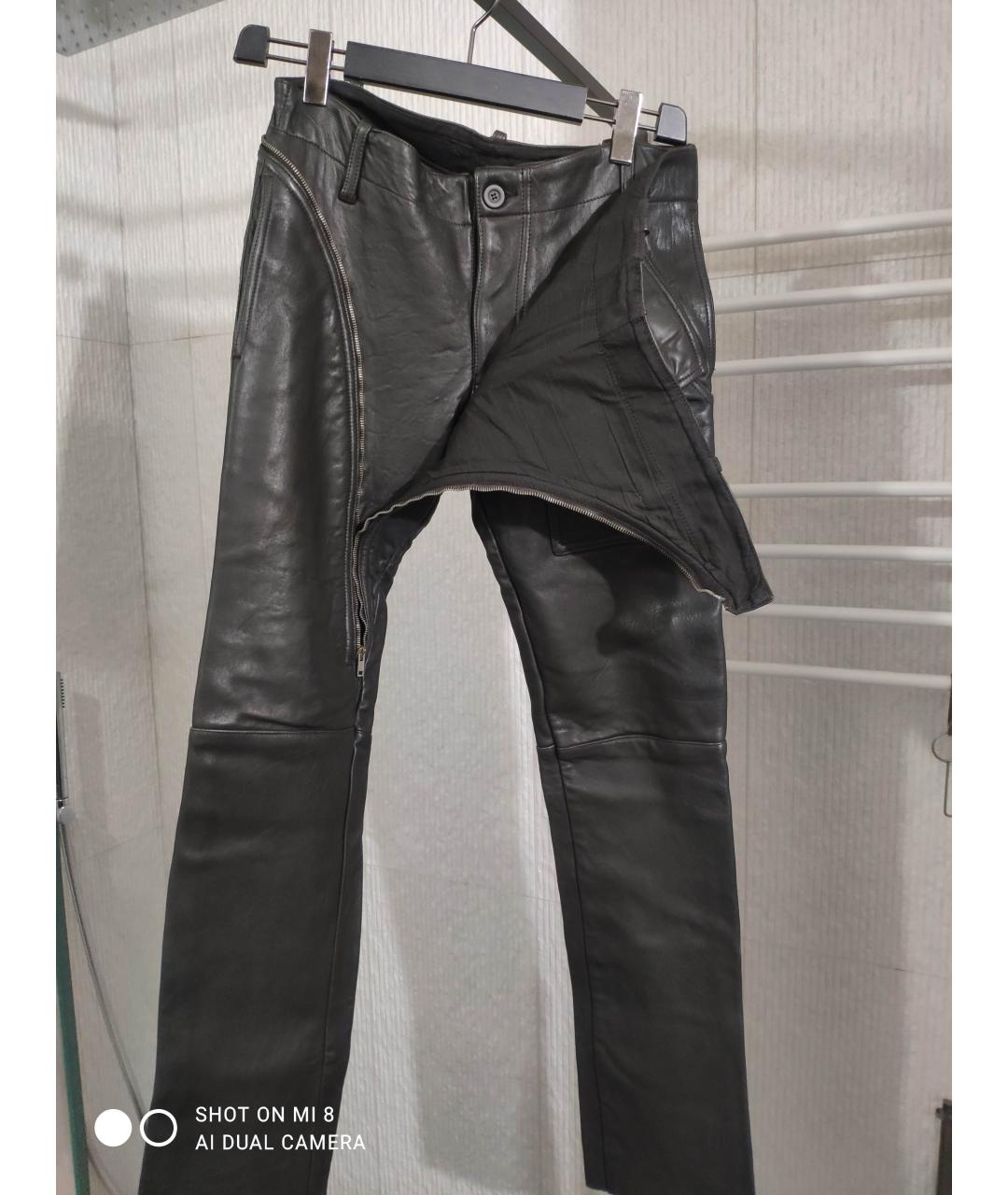 RICK OWENS Серые кожаные брюки чинос, фото 6