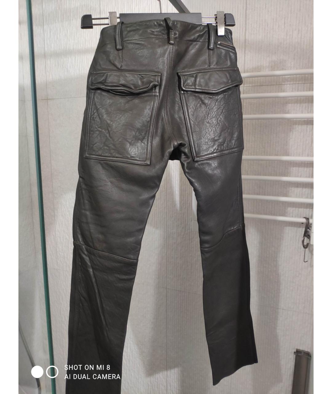 RICK OWENS Серые кожаные брюки чинос, фото 8