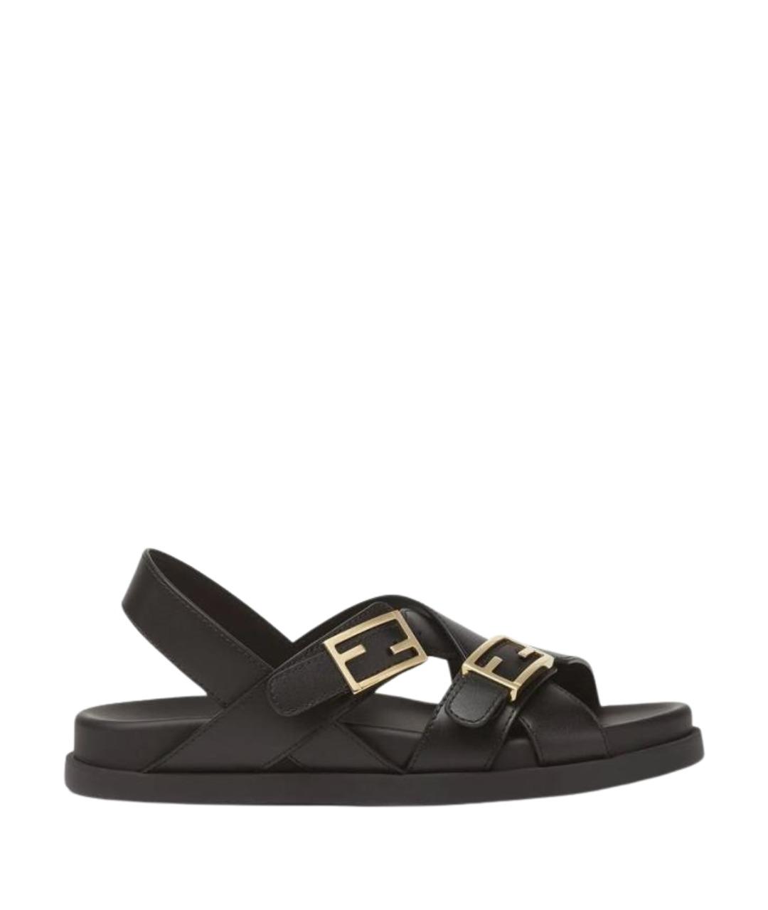 FENDI Черные кожаные сандалии, фото 1