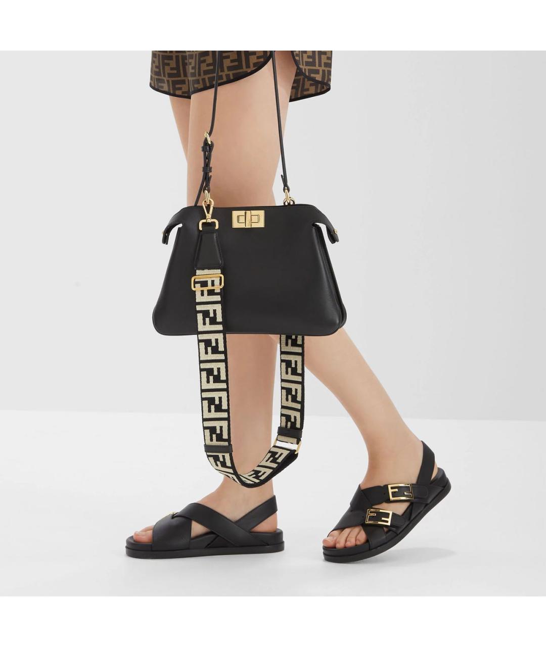 FENDI Черные кожаные сандалии, фото 2