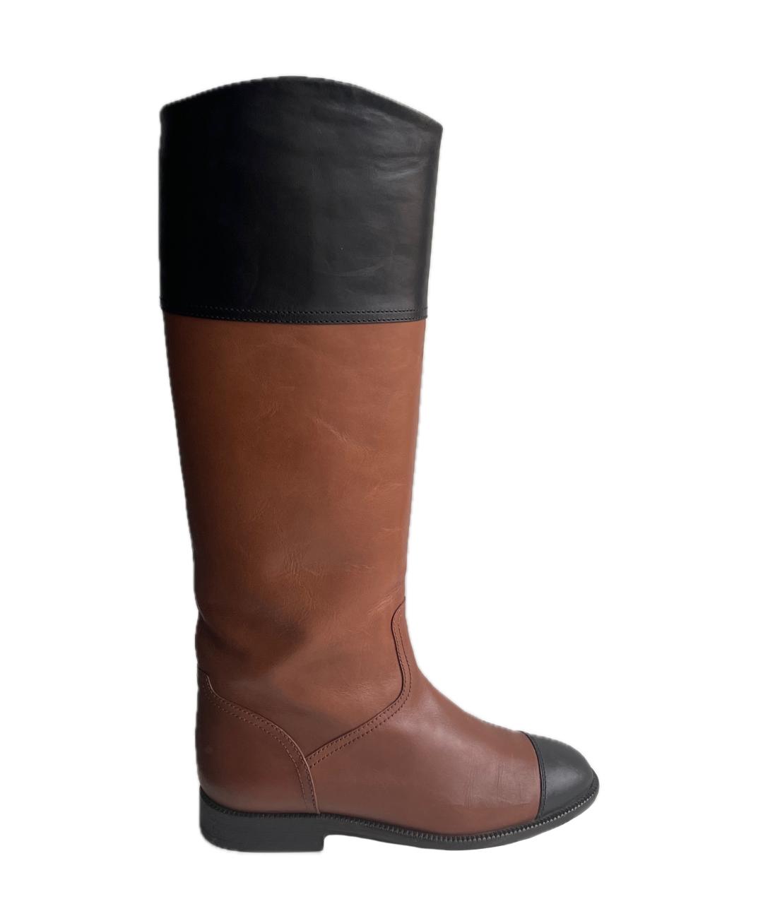 CHANEL Коричневые кожаные сапоги, фото 1