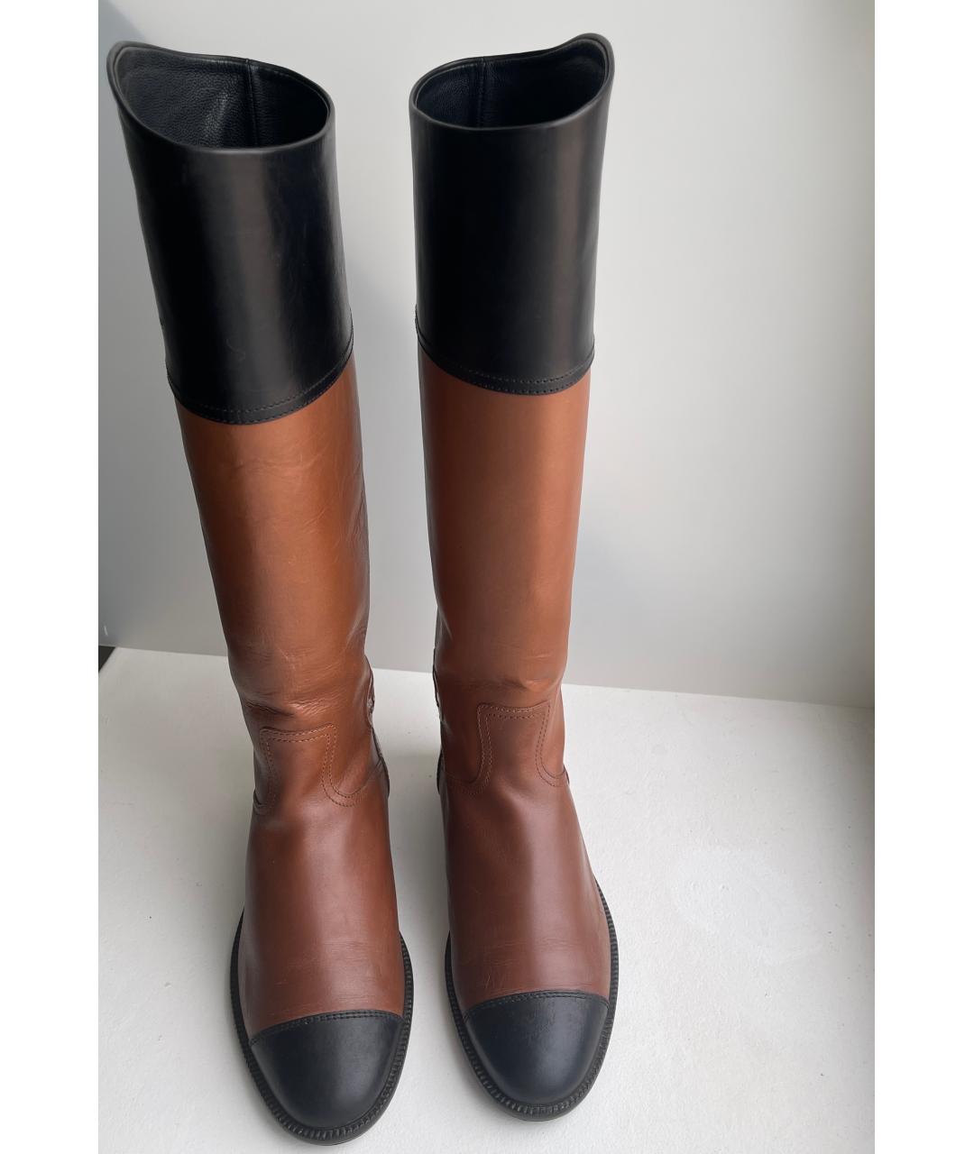 CHANEL Коричневые кожаные сапоги, фото 4