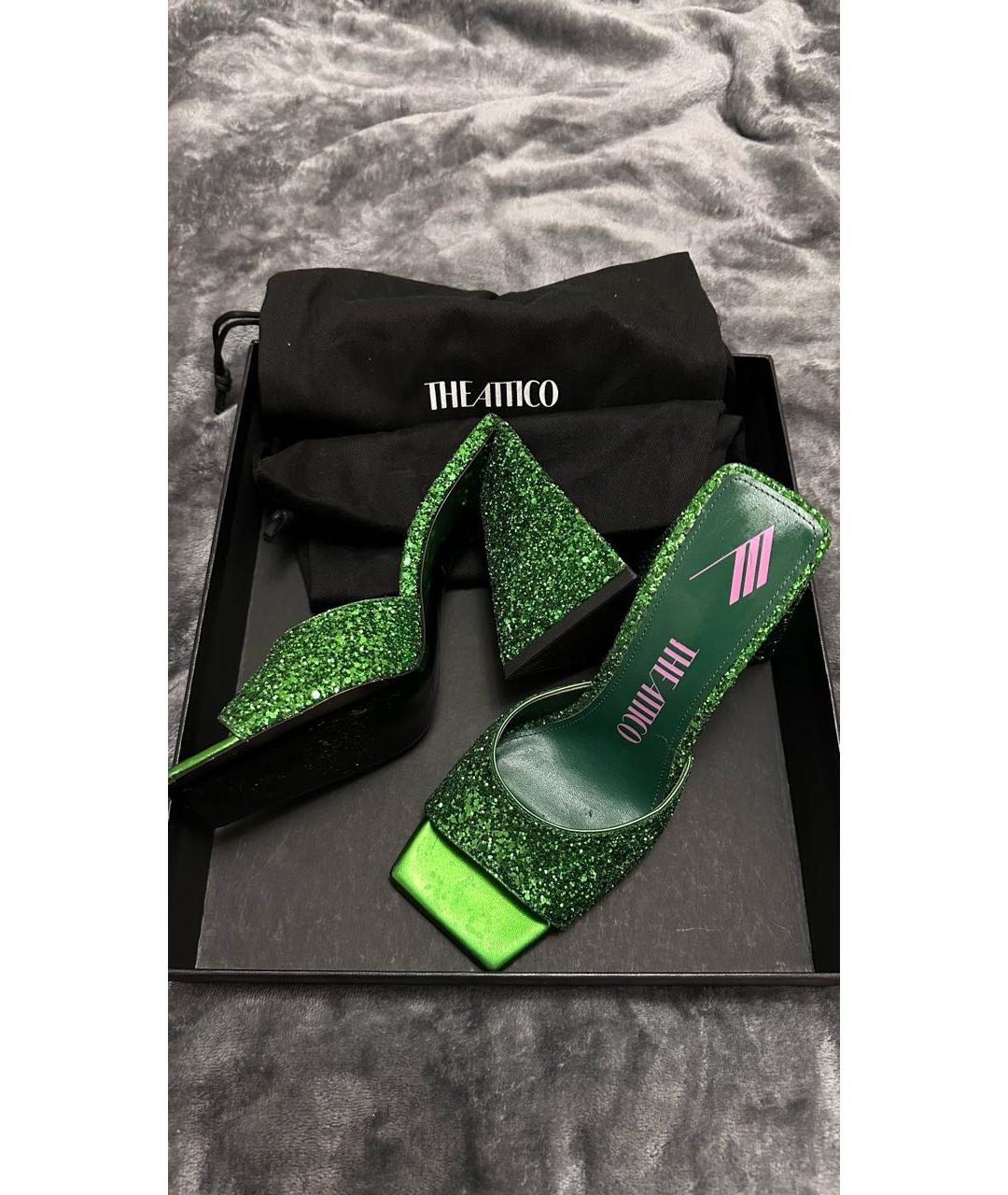 THE ATTICO Зеленые кожаные мюли, фото 5