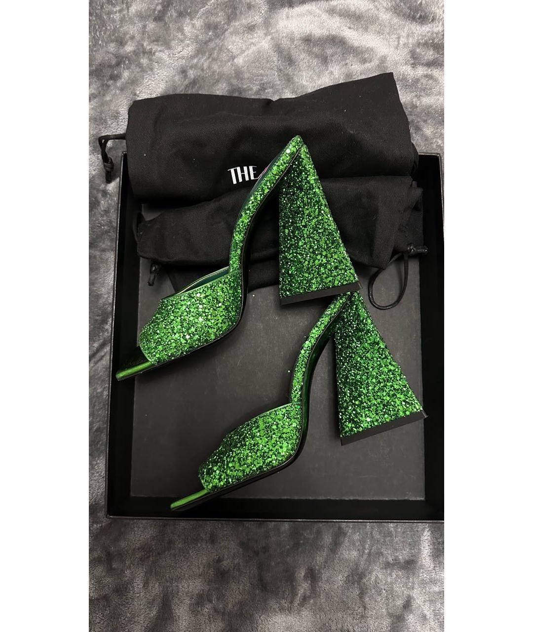 THE ATTICO Зеленые кожаные мюли, фото 2