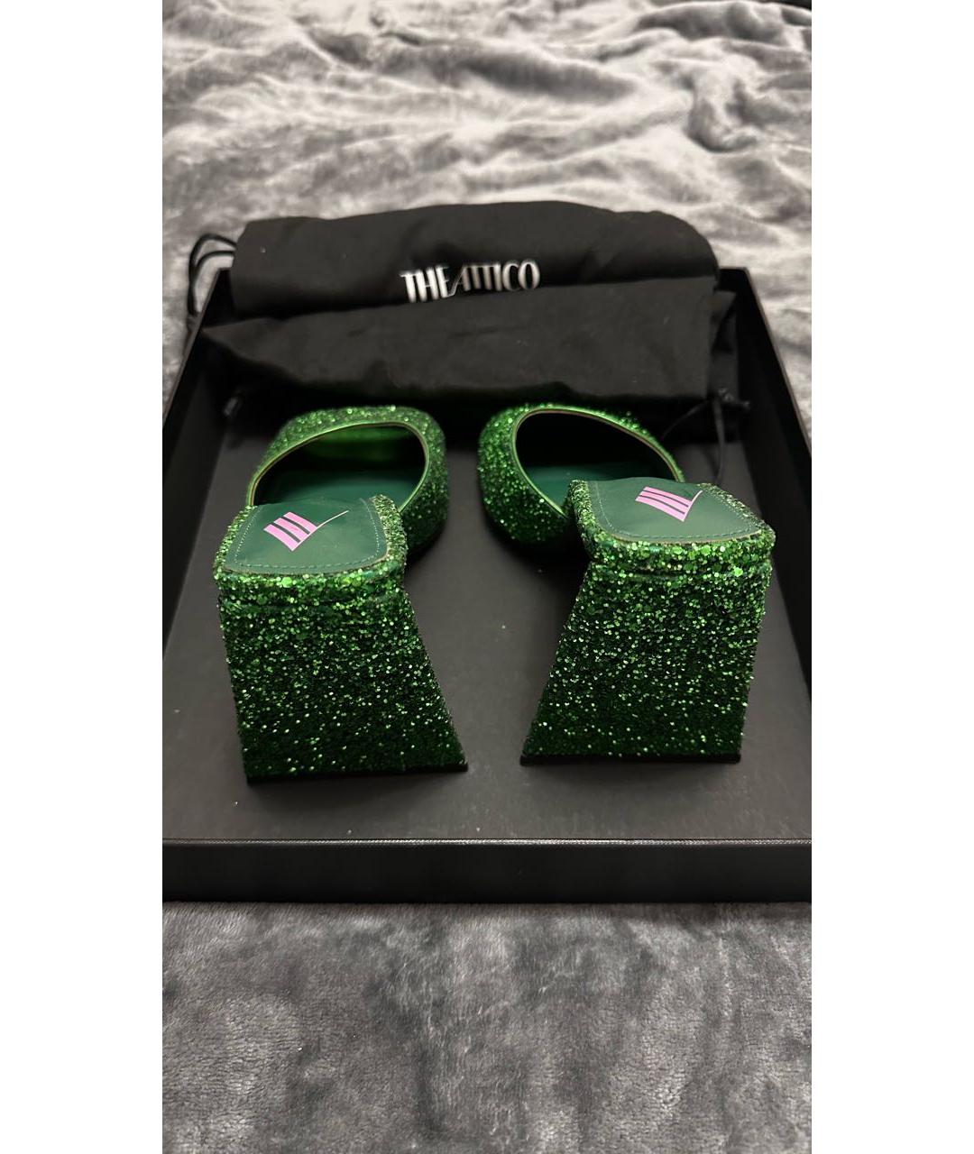 THE ATTICO Зеленые кожаные мюли, фото 4