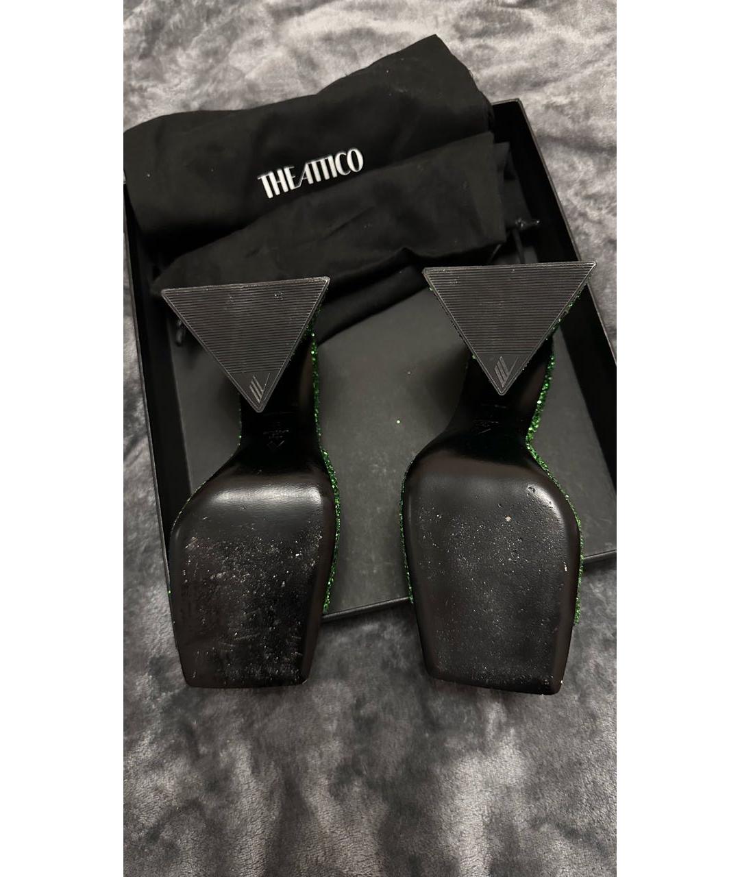 THE ATTICO Зеленые кожаные мюли, фото 3