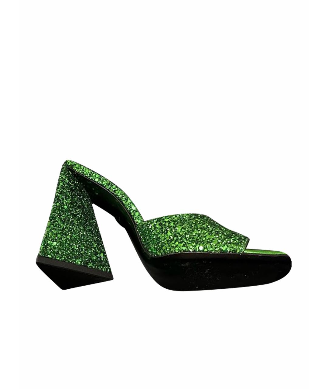 THE ATTICO Зеленые кожаные мюли, фото 6