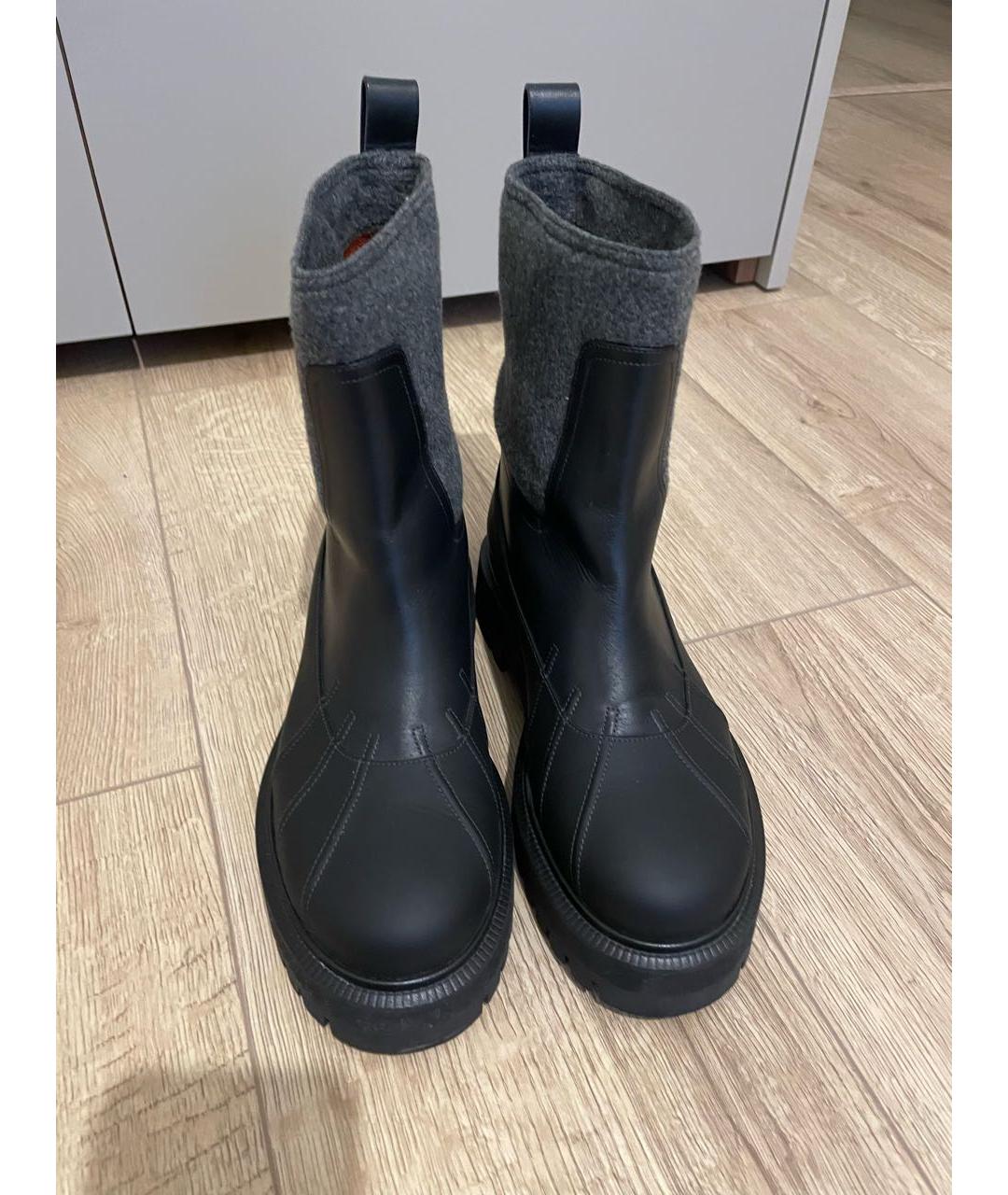 LORO PIANA Антрацитовые кожаные ботинки, фото 2