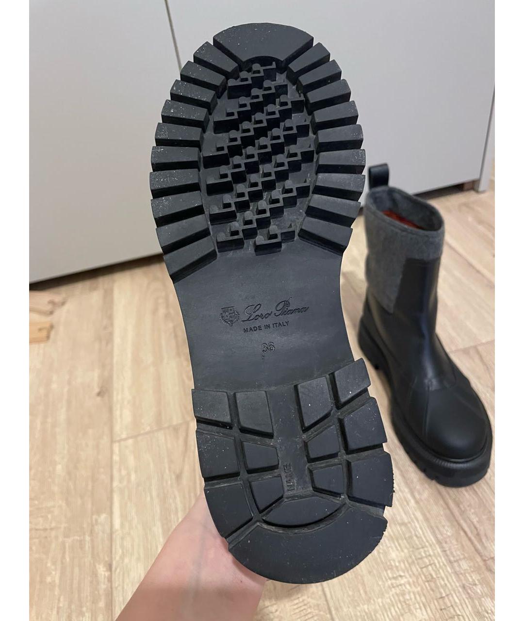 LORO PIANA Антрацитовые кожаные ботинки, фото 4