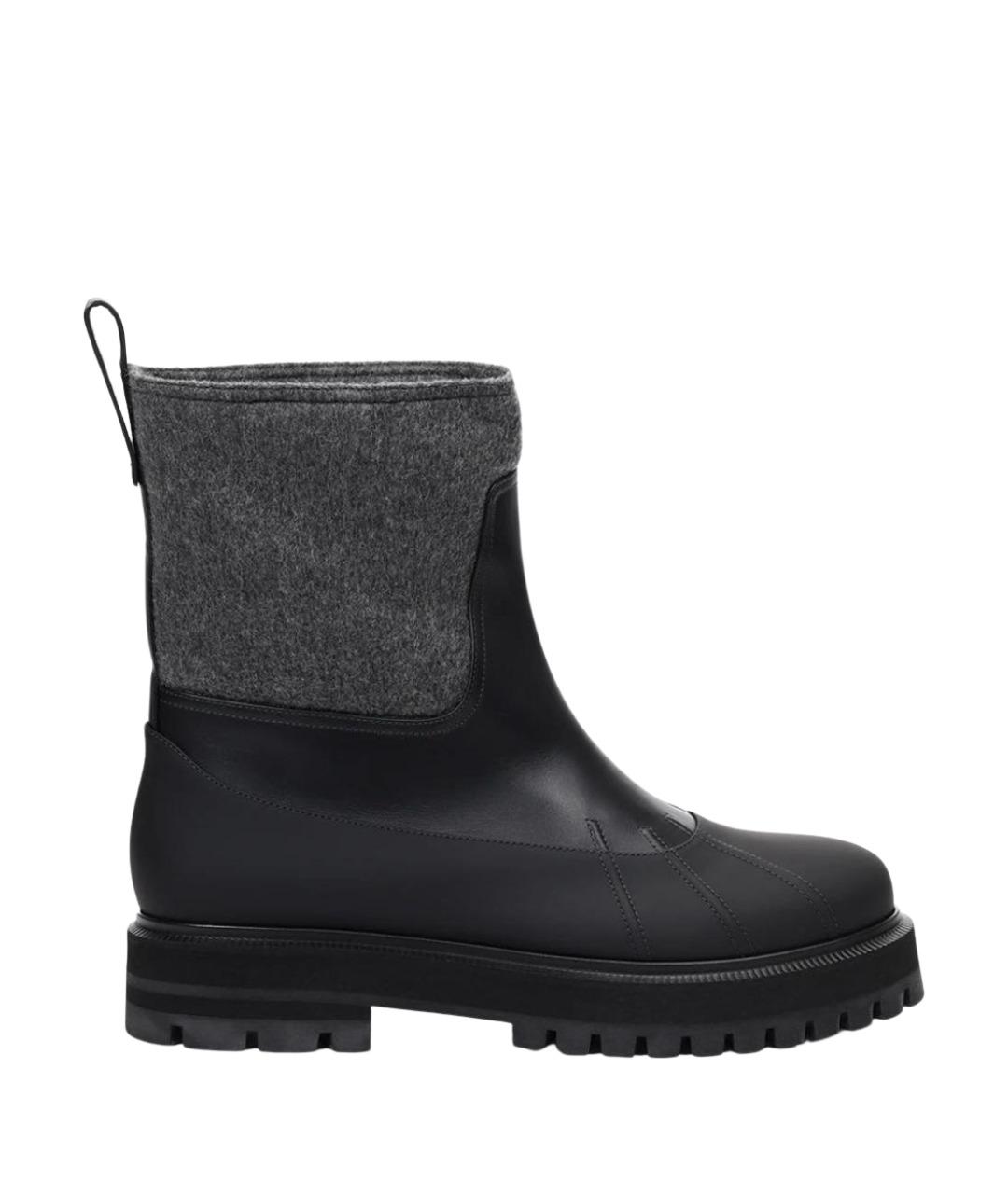 LORO PIANA Антрацитовые кожаные ботинки, фото 1