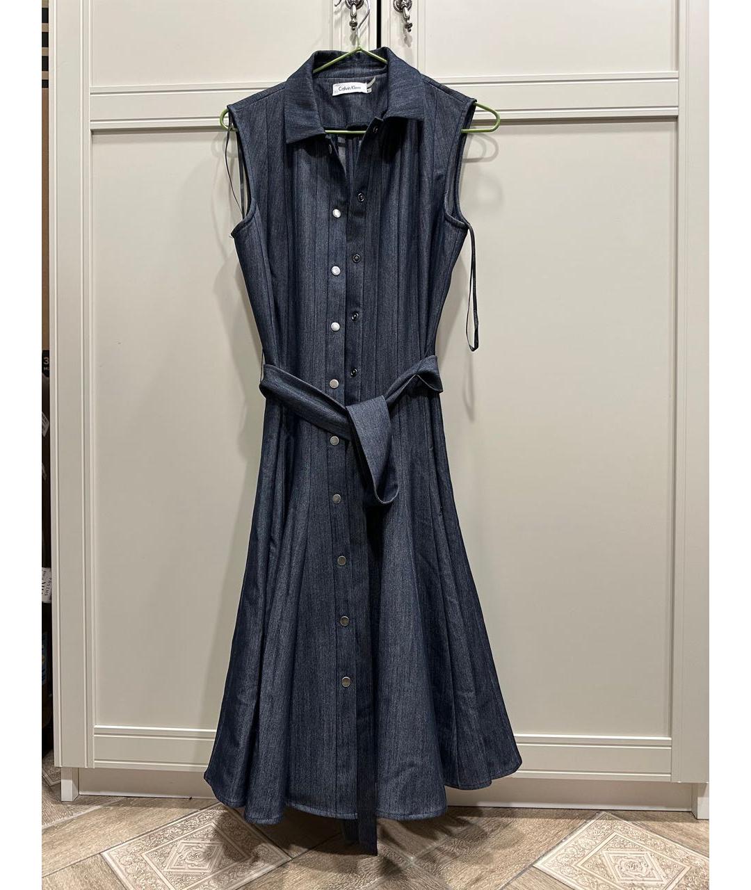 CALVIN KLEIN Темно-синее деним повседневное платье, фото 3