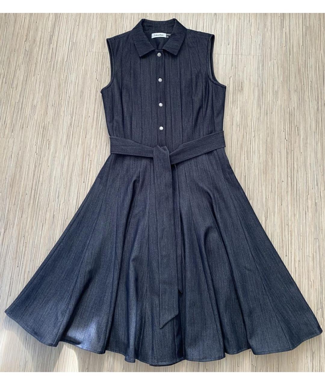 CALVIN KLEIN Темно-синее деним повседневное платье, фото 9