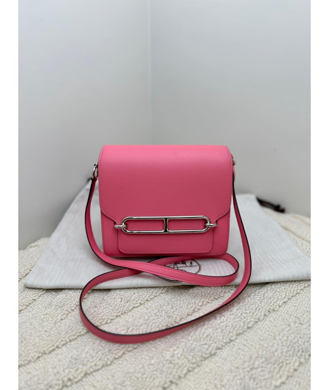 HERMES Розовая кожаная сумка через плечо, фото 2