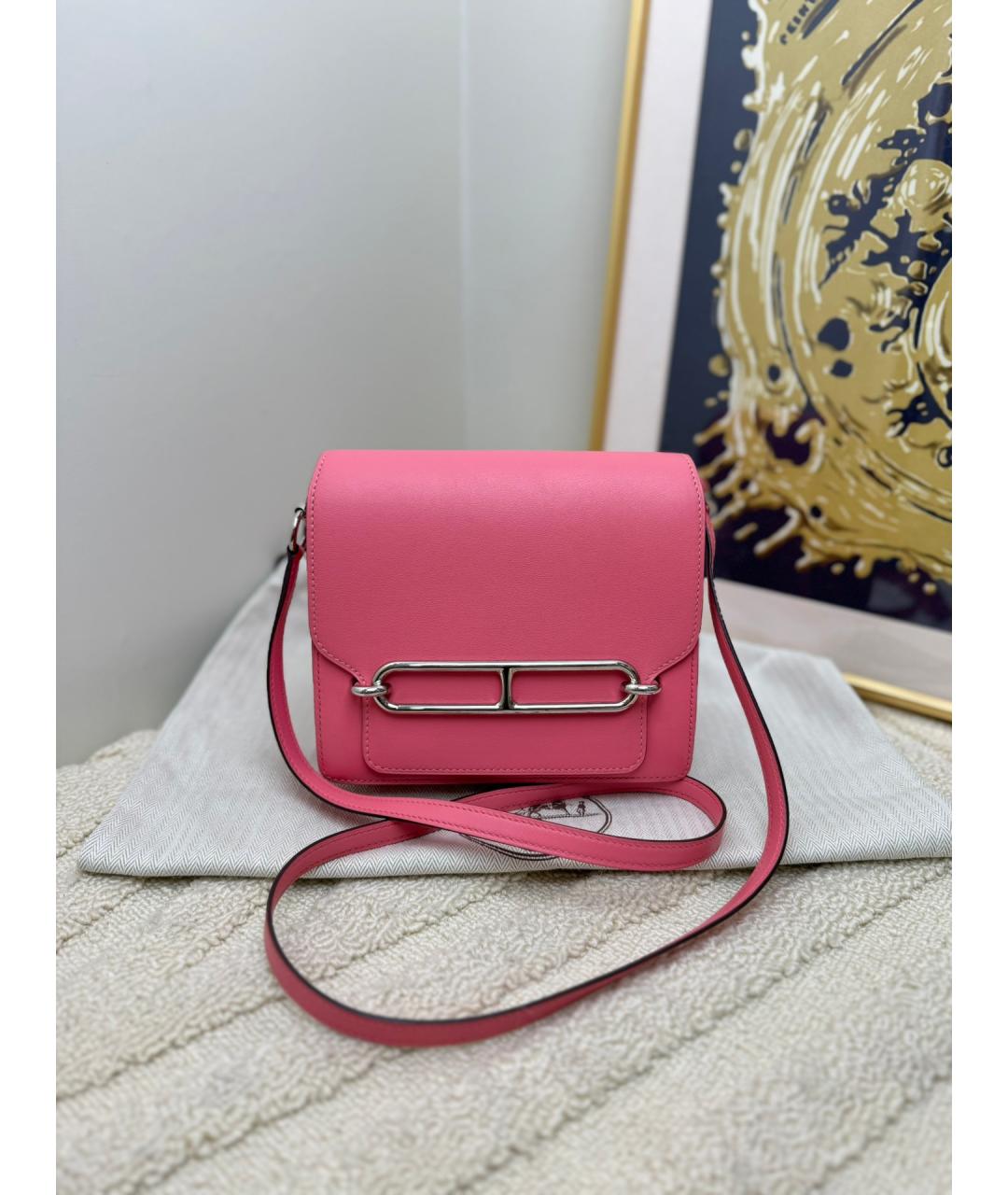 HERMES Розовая кожаная сумка через плечо, фото 10