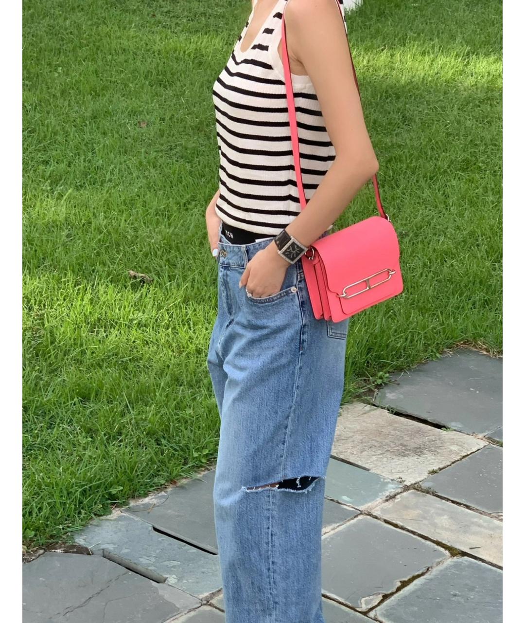 HERMES Розовая кожаная сумка через плечо, фото 9