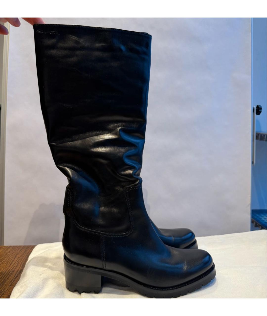 SANTONI Черные кожаные сапоги, фото 6