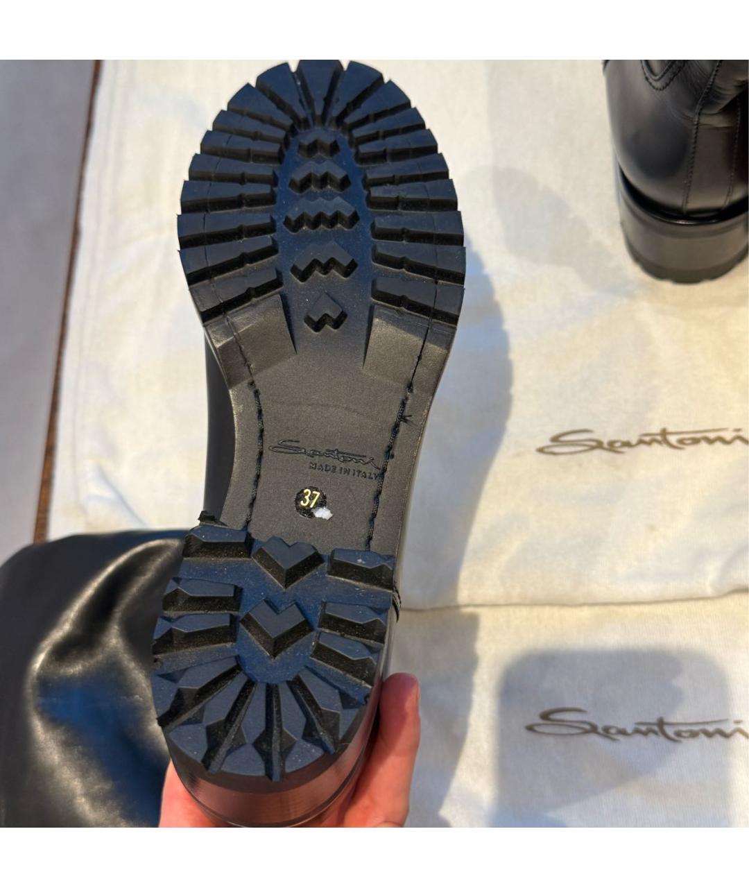 SANTONI Черные кожаные сапоги, фото 5