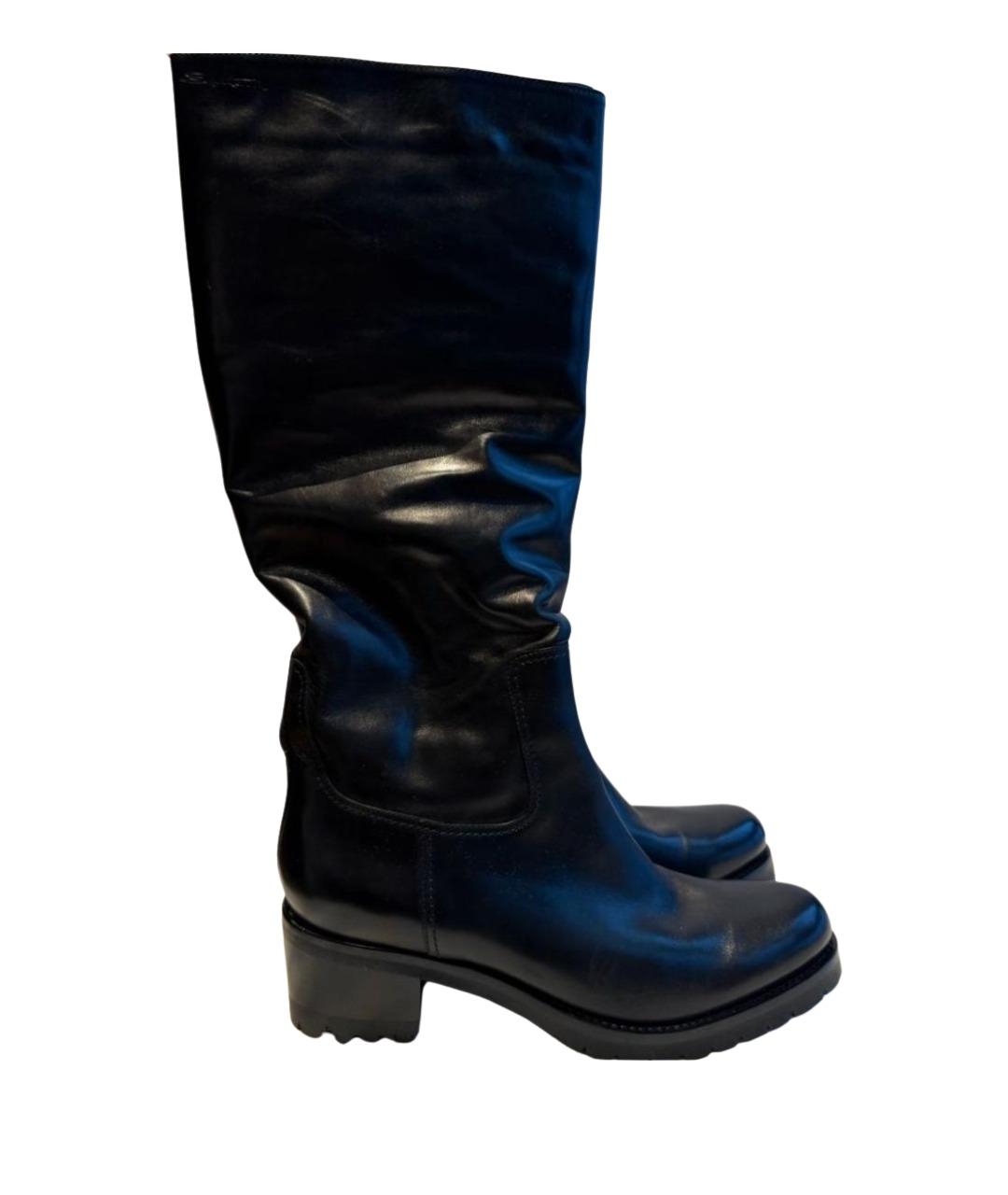 SANTONI Черные кожаные сапоги, фото 1