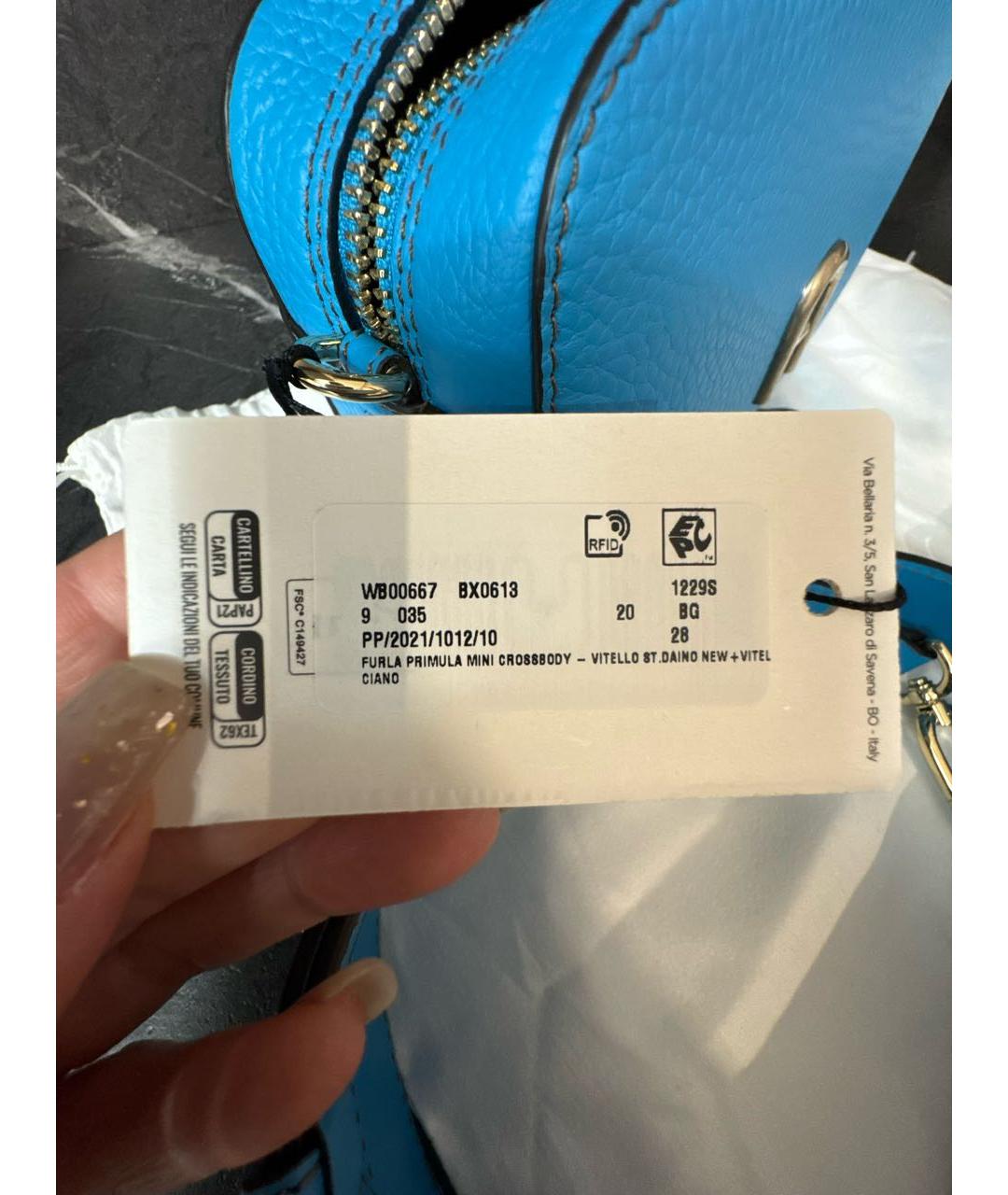 FURLA Голубая кожаная сумка через плечо, фото 6