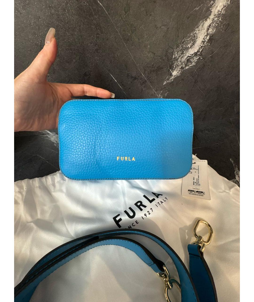 FURLA Голубая кожаная сумка через плечо, фото 3