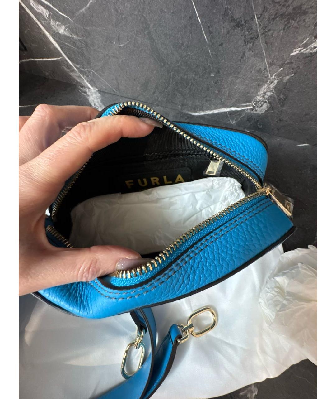 FURLA Голубая кожаная сумка через плечо, фото 4