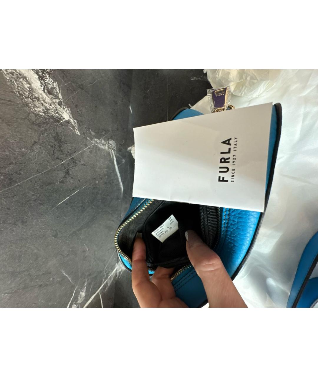 FURLA Голубая кожаная сумка через плечо, фото 8