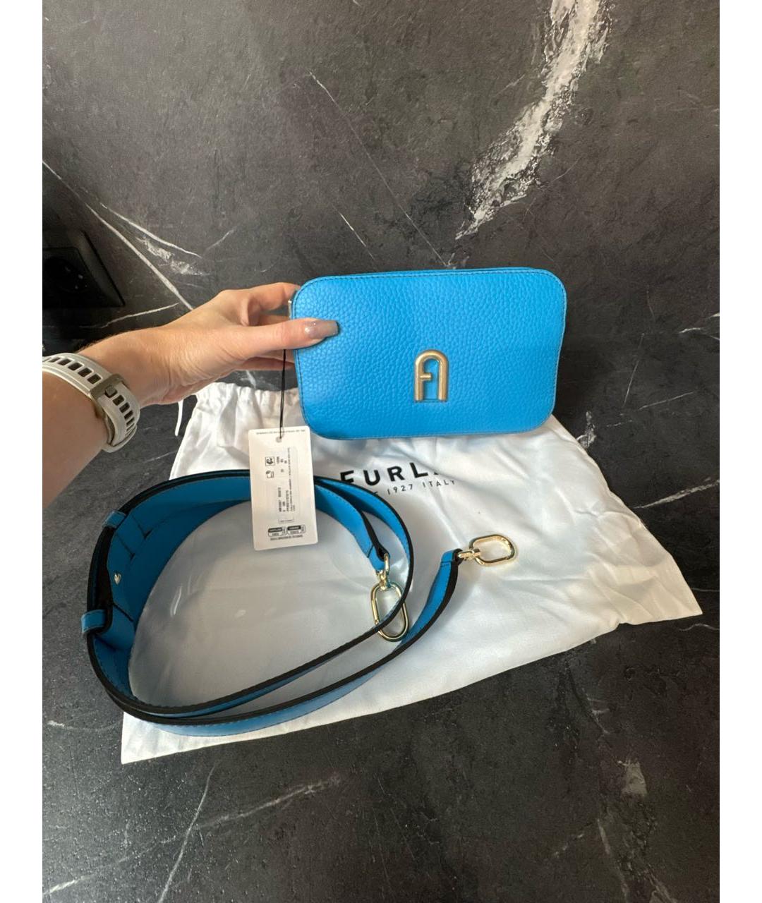 FURLA Голубая кожаная сумка через плечо, фото 9