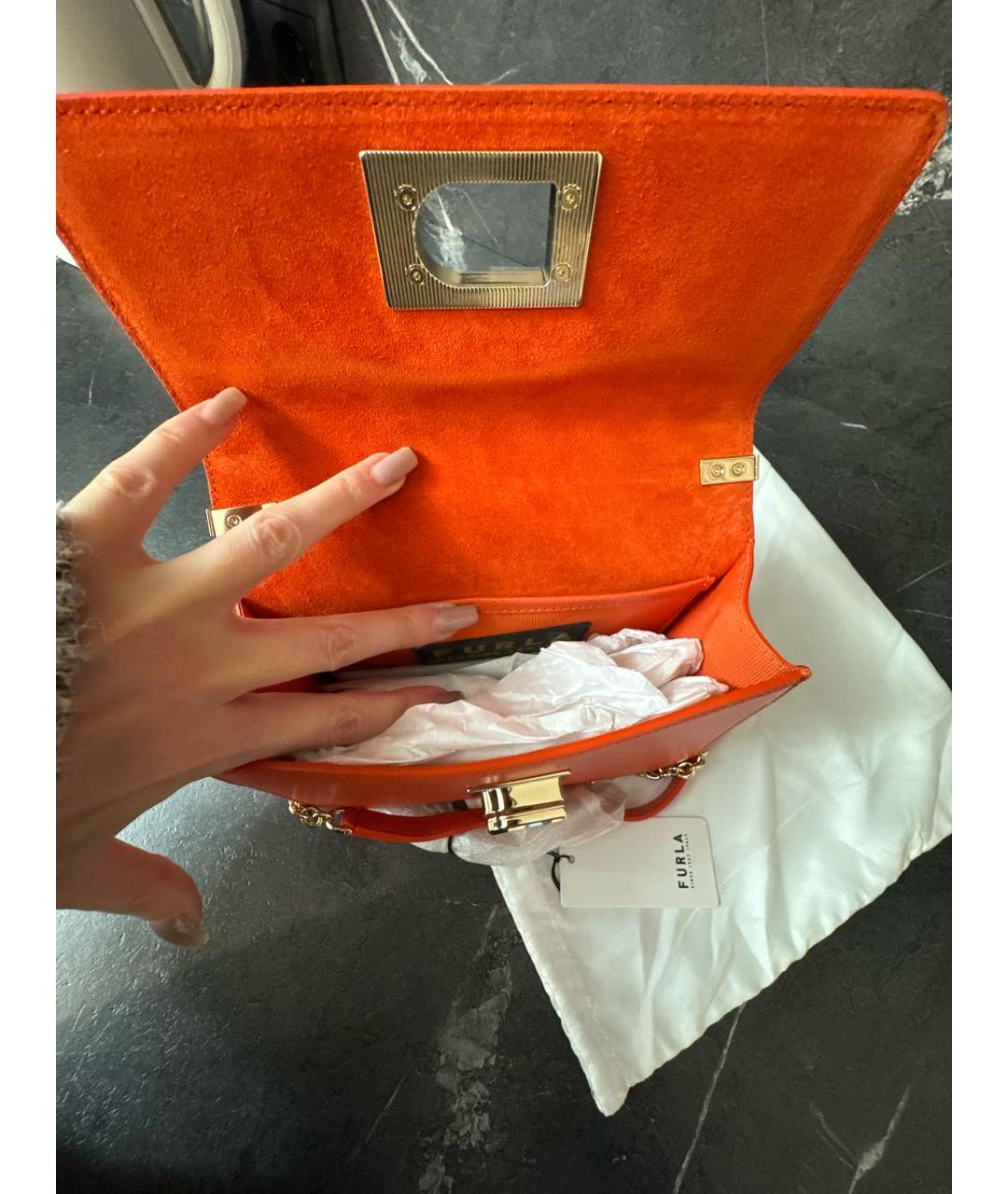 FURLA Оранжевая кожаная сумка через плечо, фото 4