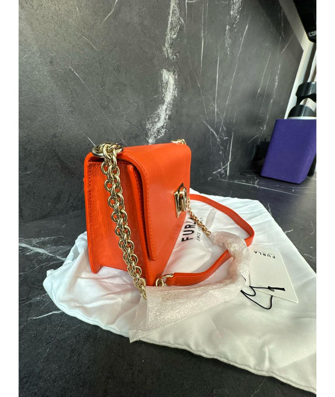 FURLA Оранжевая кожаная сумка через плечо, фото 2