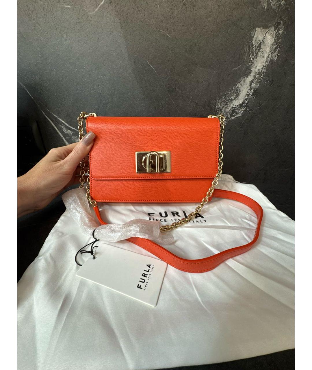 FURLA Оранжевая кожаная сумка через плечо, фото 9