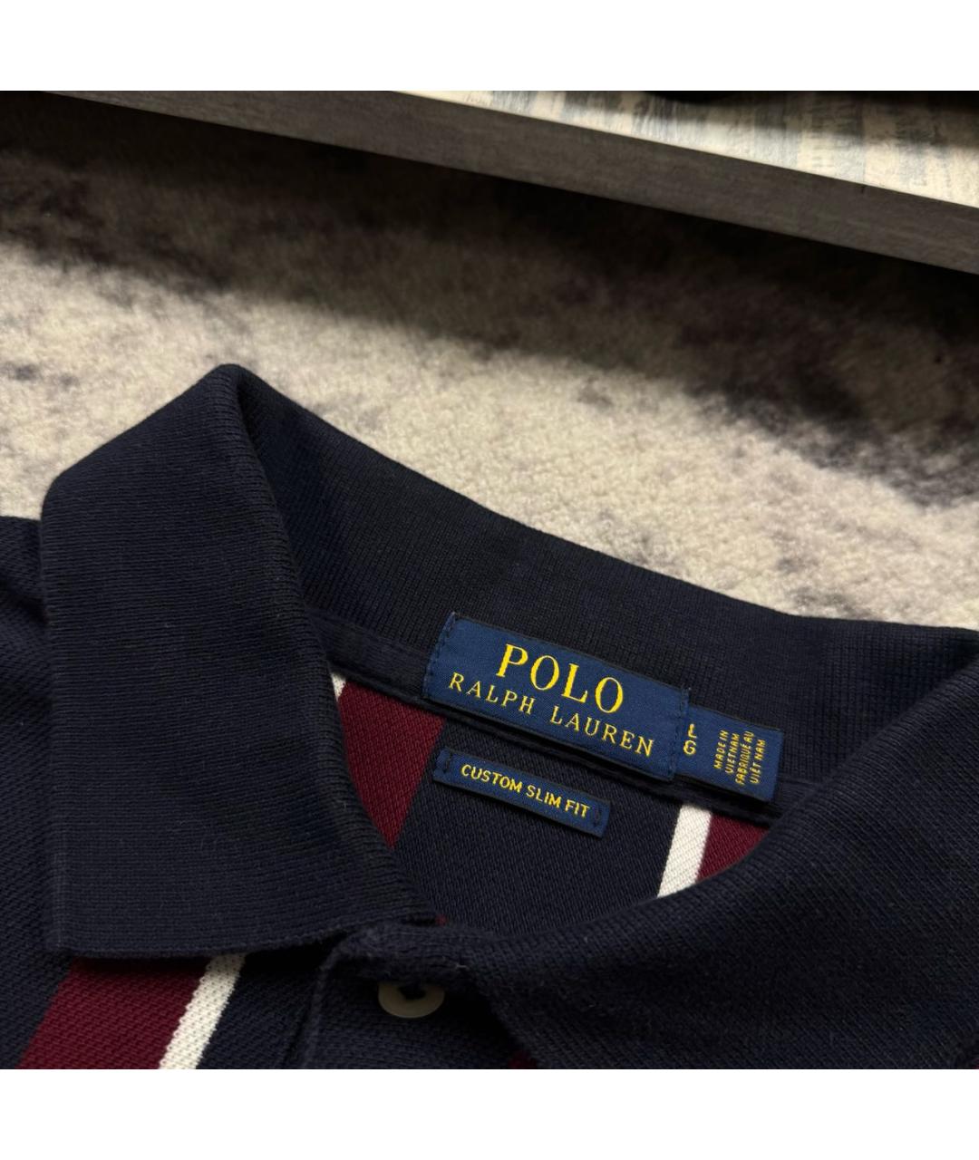 RALPH LAUREN Темно-синее хлопковое поло с коротким рукавом, фото 3