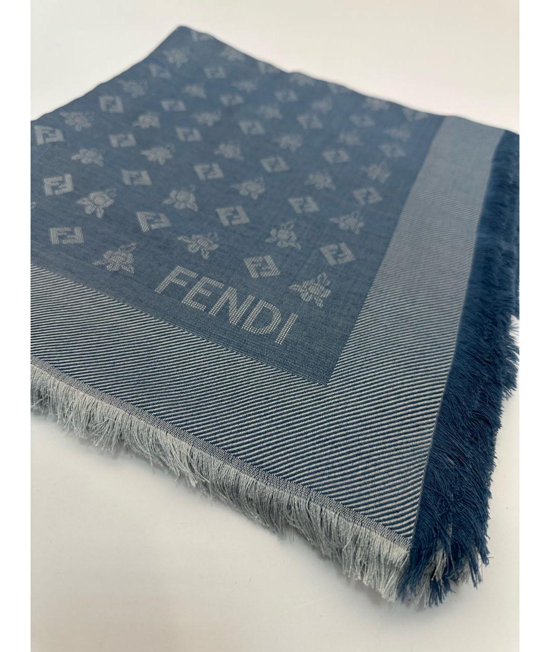 FENDI Синий шерстяной платок, фото 2