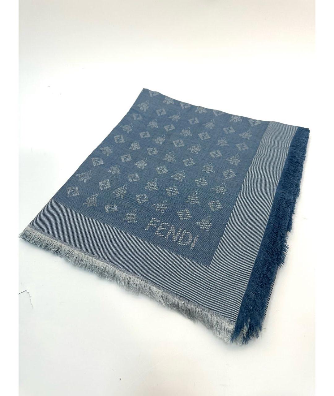 FENDI Синий шерстяной платок, фото 9
