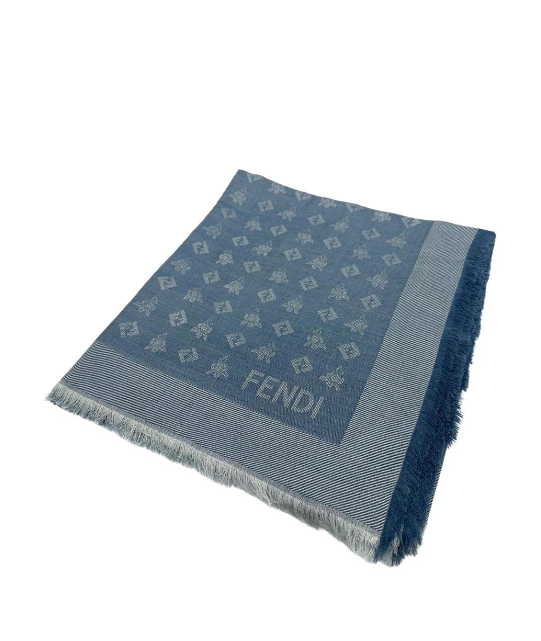 FENDI Синий шерстяной платок, фото 1