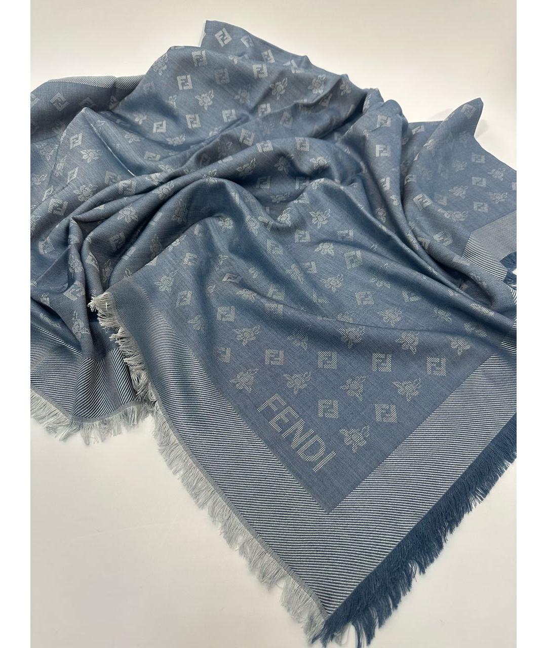 FENDI Синий шерстяной платок, фото 6