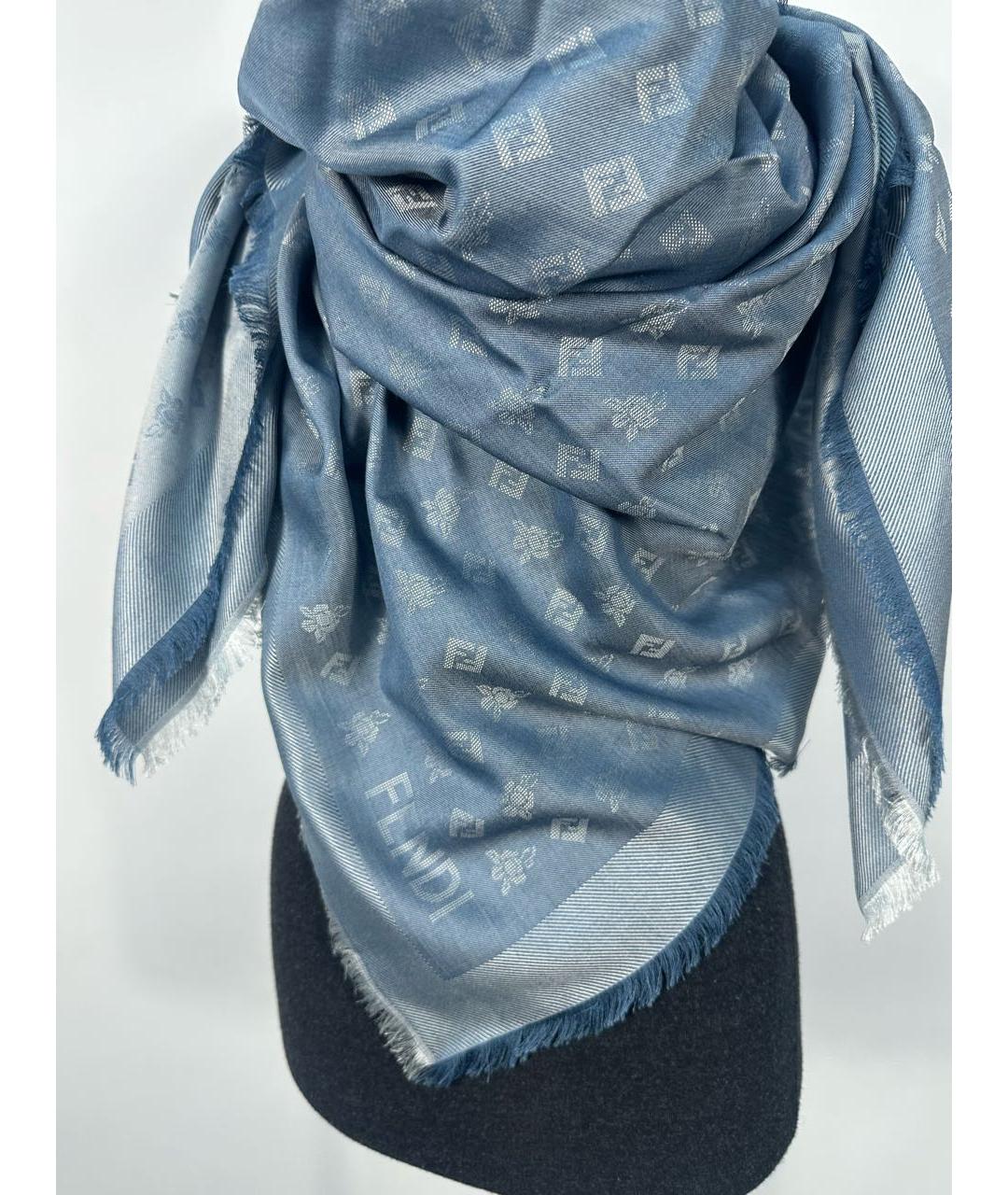 FENDI Синий шерстяной платок, фото 8