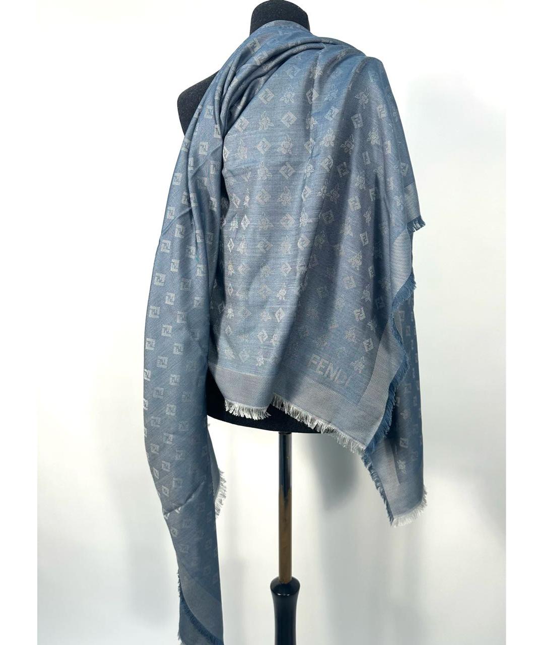 FENDI Синий шерстяной платок, фото 7