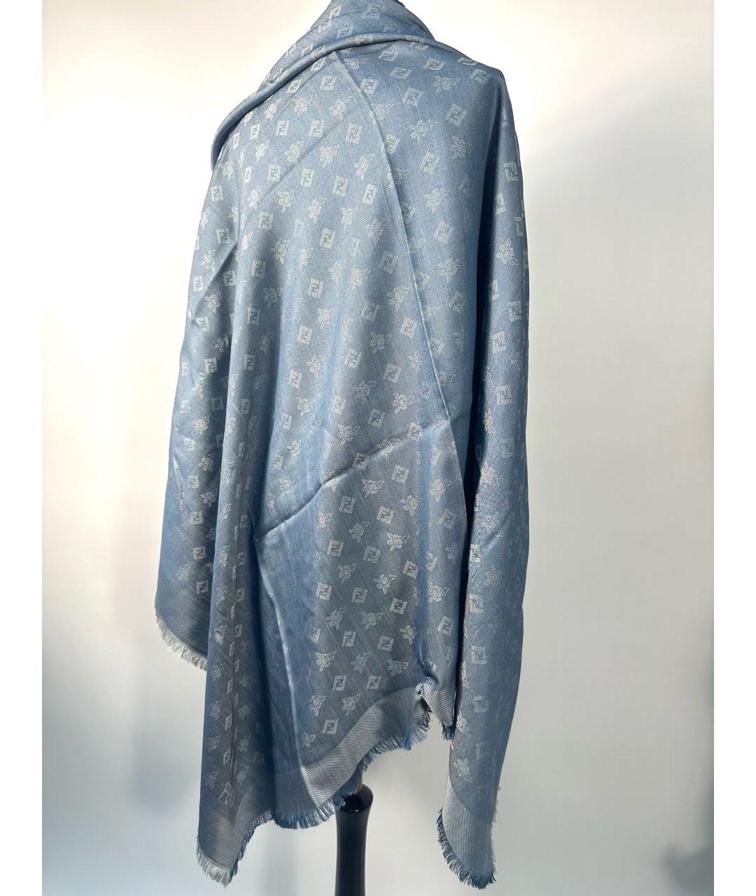 FENDI Синий шерстяной платок, фото 5