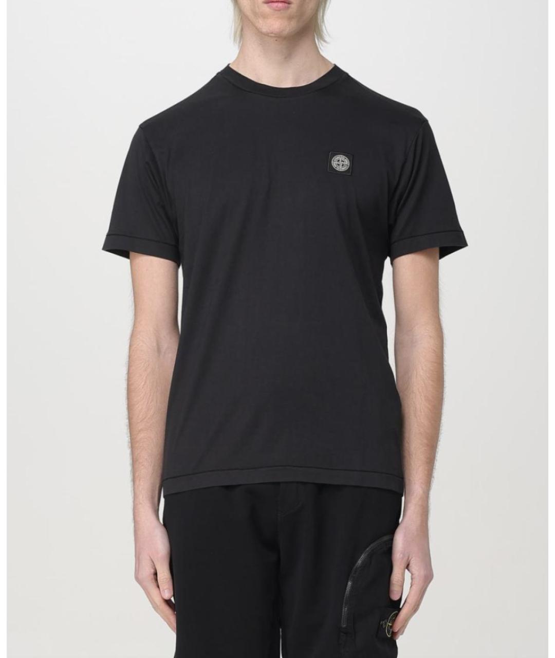 STONE ISLAND Черная хлопковая футболка, фото 2