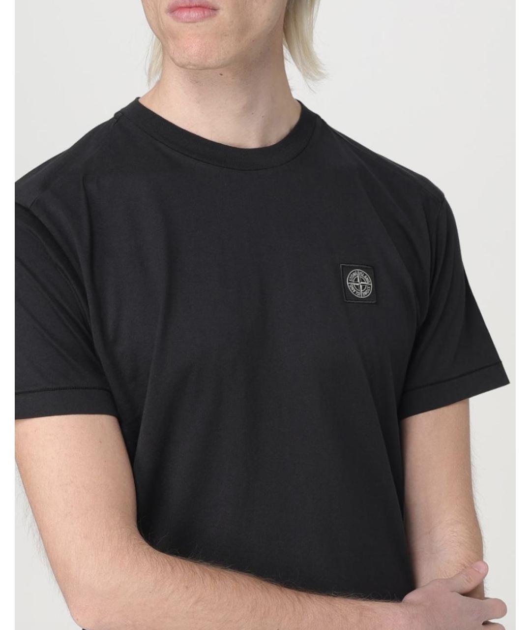 STONE ISLAND Черная хлопковая футболка, фото 5